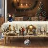 1 Toalha de Mesa com Estampa Dourada com Tema de Natal, Estilo Vintage Country de Casa de Fazenda, Design com Padrão de Cena da Natividade, Adequada para Natal, Ano Novo
