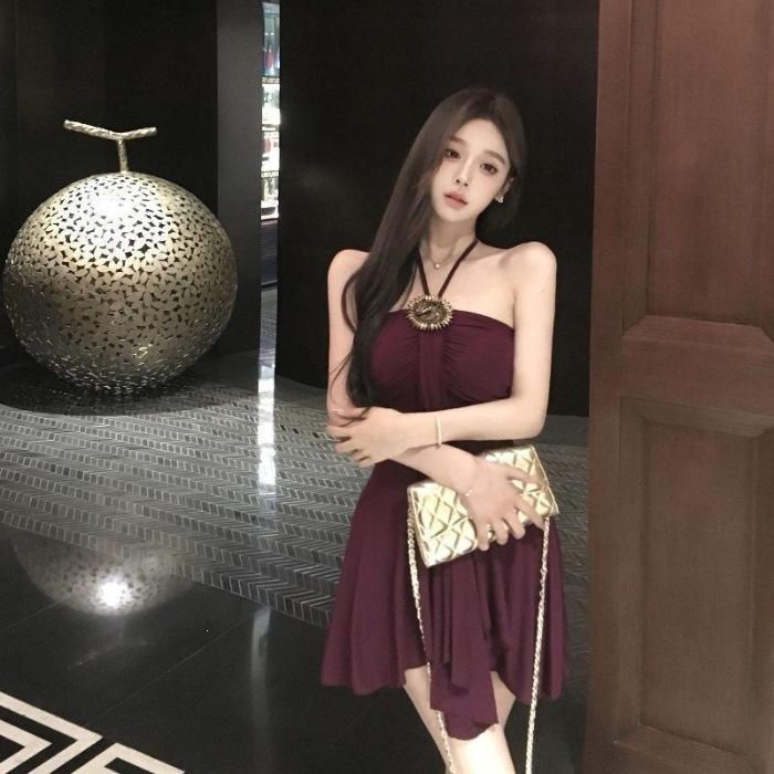 

Neck sling vest for women s summer new pure desire black tube top with sexy hot girl tight top XL фіолетовий