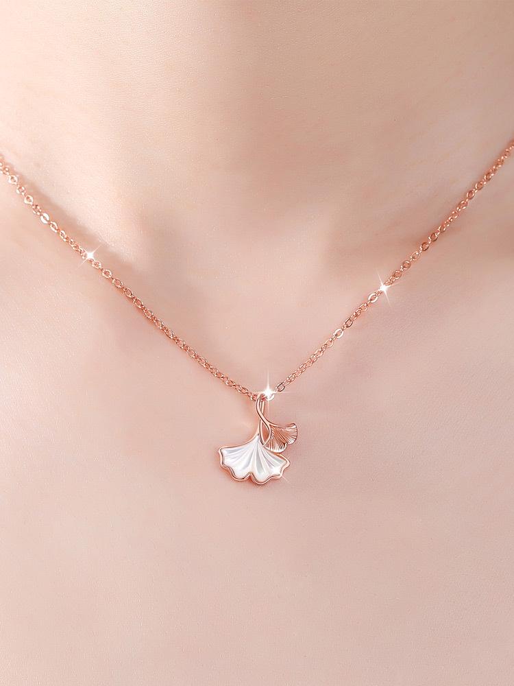 Three Lives Lucky Women's Ginkgo Leaf Pendant Necklace with White Mother-of-Pearl