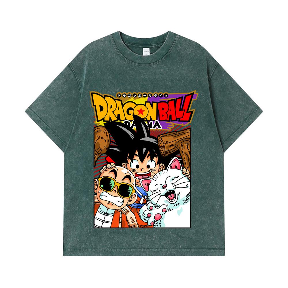 275 GSM Washed T-shirts 100% Cotton Dragon Ball V39 Daima Goku Print Unisex Heavy Cotton T Shirt