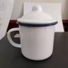 OLOEY Thickened White Enamel Mug with Lid