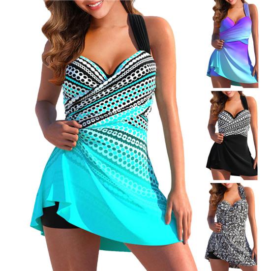 2Pcs/Set Tankini Set Two Piece Boy Shorts Dress Floral Print Beachwear
