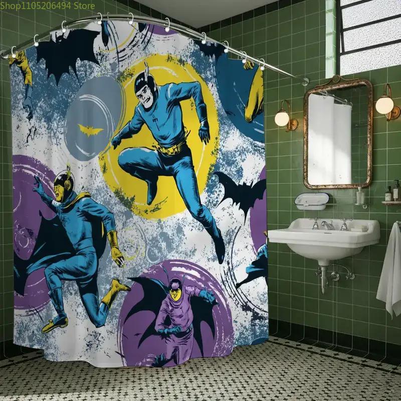1pc Superhero Theme Party Bathroom Shower Curtain, Hero Day Design with 12 Hooks, 70.87x70.87inch Home Decor, Bathroom Decor,
