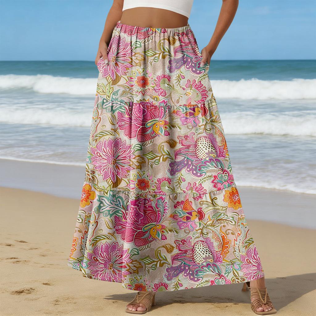 Damen Casual High Waist Kordelzug A-Linien Rock Farbiger Rock Mit Taschen