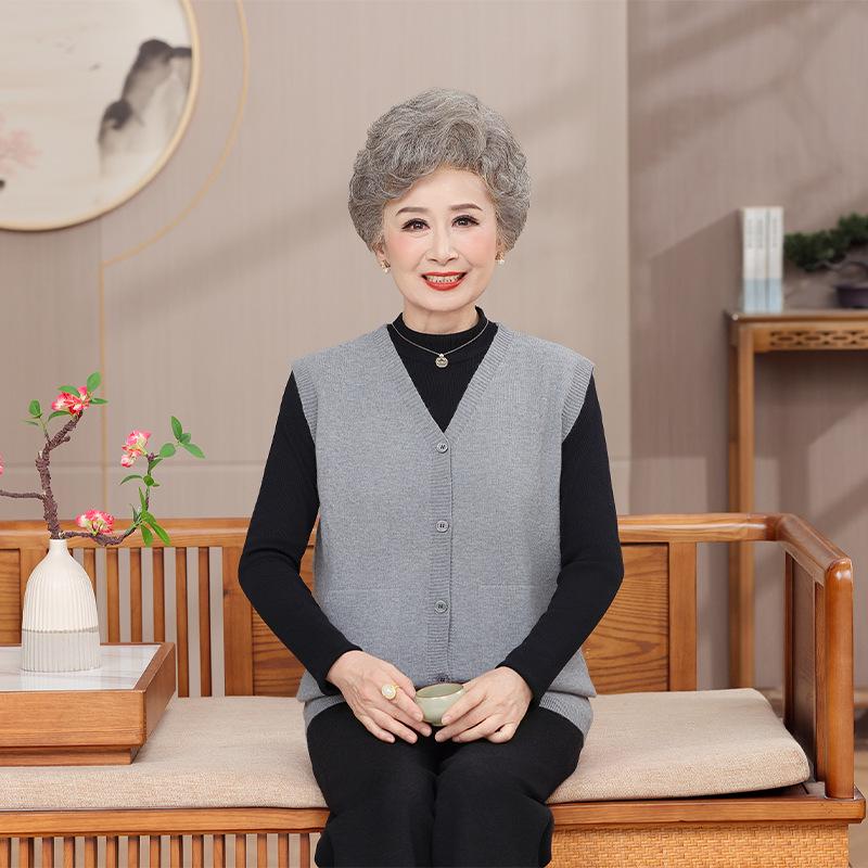 Autumn & Winter Fashion Vest and Cardigan for Middle-aged & Elderly Women - Plus Size V-neck Jacket