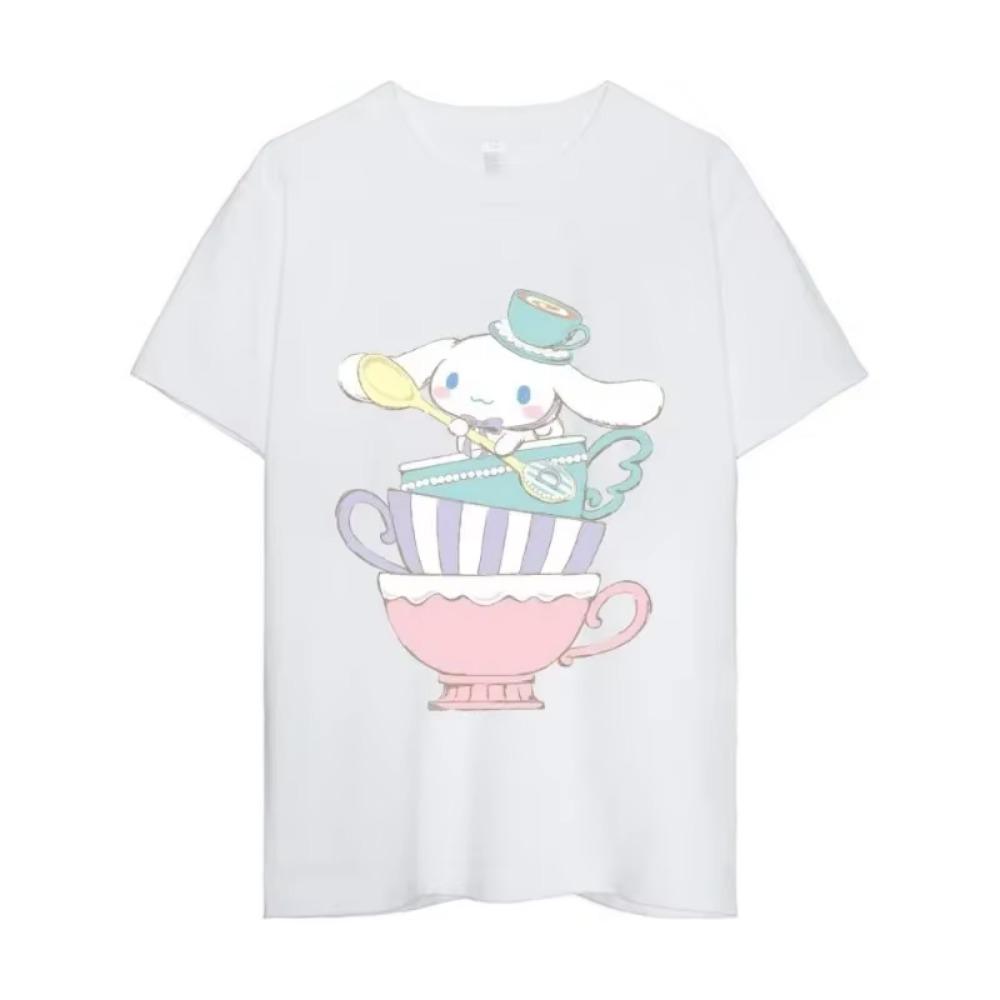 MINISO Cinnamoroll T Shirt Men Couple Combination Clothes Short Sleeve Collar Fashion Woman Cotton