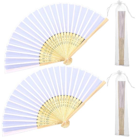 2 Pcs Folding Hand Fan, Black Nylon-Cloth Vintage Retro Fabric Hand Held Fans Chines/Spanish Foldable Fan for Women/Men Wedding Party Favor