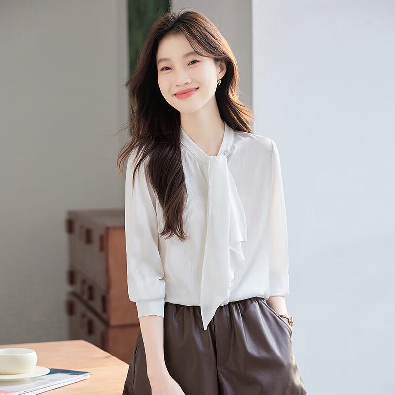 Women s French Style Chiffon Tie-Neck Blouse M