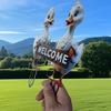 Cute Ducks Garden Stake, 2D Acrylic Rooster Decoration, Farmhouse Yard Art Stake, Outdoor Duck Welcome Sign for Lawn Flower Bed