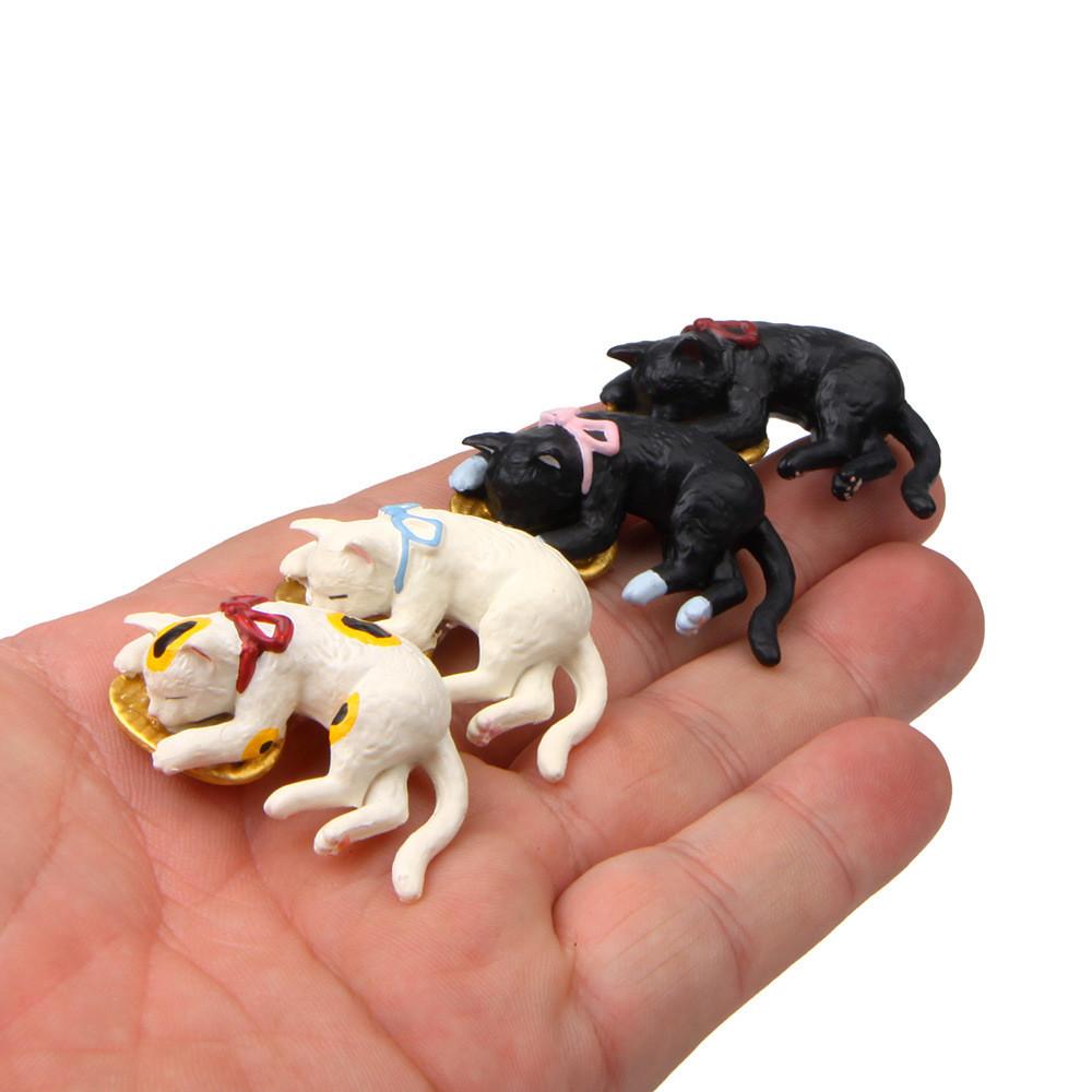 Figurine Sleeping Cat With Resin Material For Micro Garden Decor And Gift Use