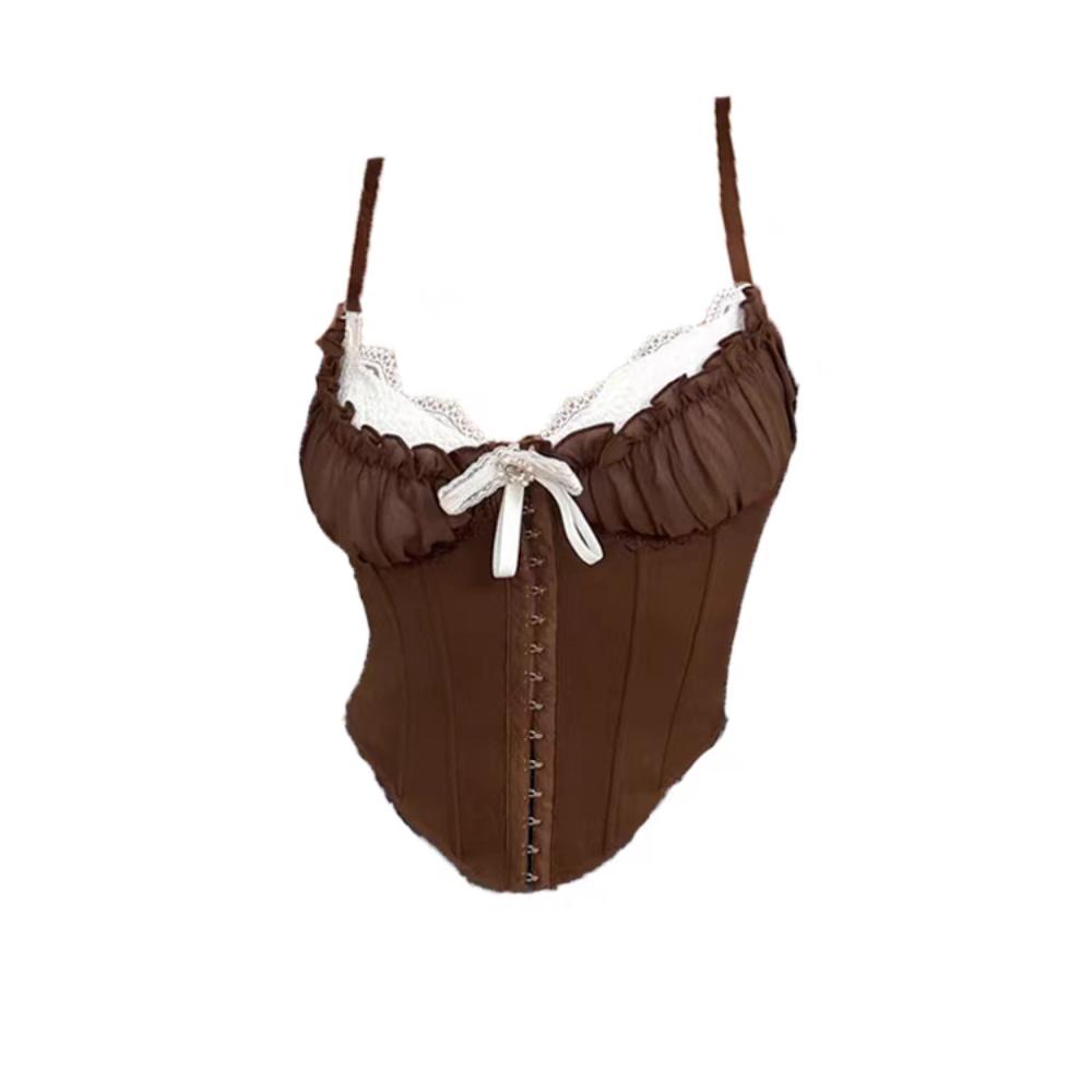 Ruffle Lace Flower Camisole Buckle Slim Crop Tops Fashion Lace Corset  Spring Summer