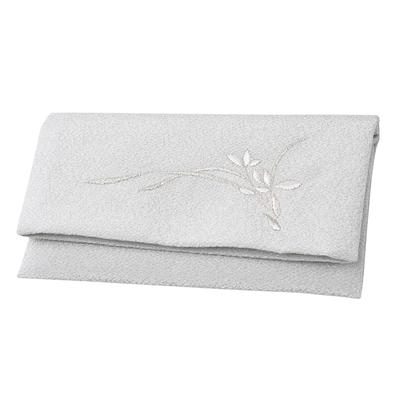 Women's Bifold Prayer Bead Pouch, Embroidered Chirimen Silk, for Kyoto Buddhist Prayer Beads, with Outer Box, Made In JapanSilver (Tsuyukusa)