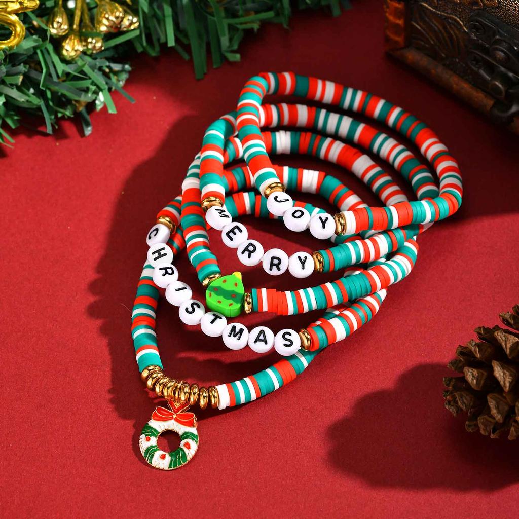 Christmas Series Stretch Bracelet Set, Stackable Colorful Beaded Elastic Bangle, Christmas Tree, Santa Claus, New Year Gift
