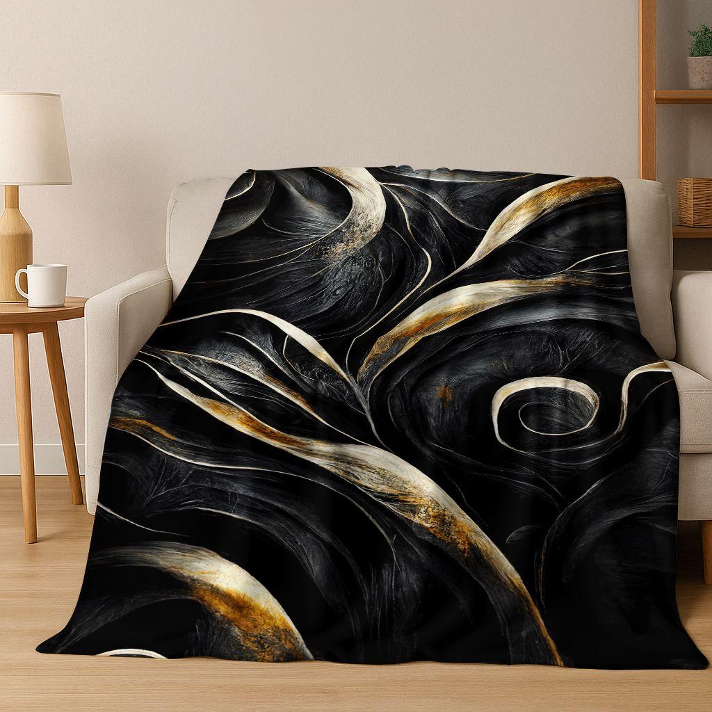 Luxurious Black Green Gold Marble Colorful Stone Texture Art Flannel Blanket,Cozy Soft Throw Blanket for Home Bedroom Bed Sofa