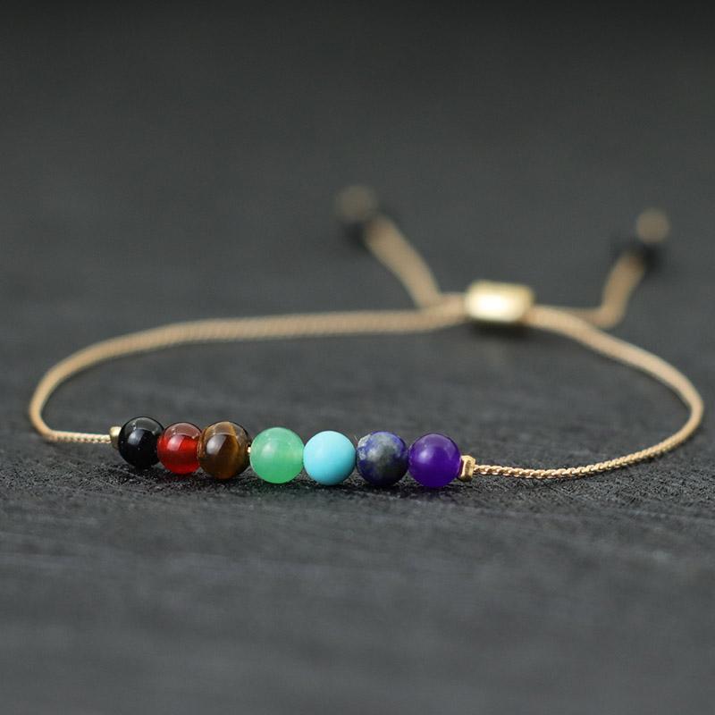 Yeni Roman 4mm Boncuk Bileklik Unisex Ayarlanabilir Çakra Bileklik Obsidyen Kaplan Gözü Taşı Bileklik Bohem Çift Zinciri Bilezik