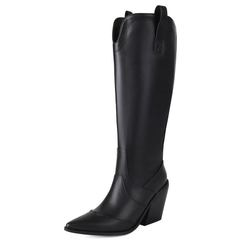 

Женские сапоги до колена, роскошные серебристо-черные длинные ковбойские сапоги с острым носком, на танкетке, зимняя обувь для вечеринок, женские, большой размер 46 45 37