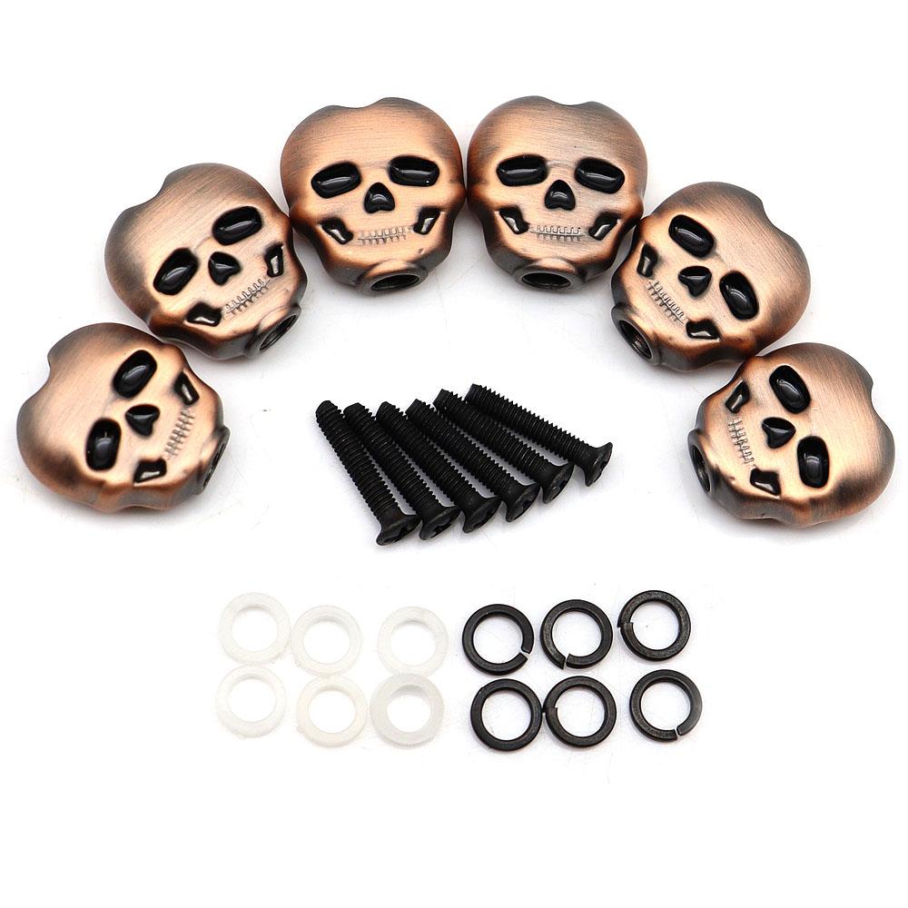6Pcs Guitar Button Head Hat Handle Tuner Handle Metal Skull Shape Tuning Key Handle For Folk Electric And Acoustic Guitar