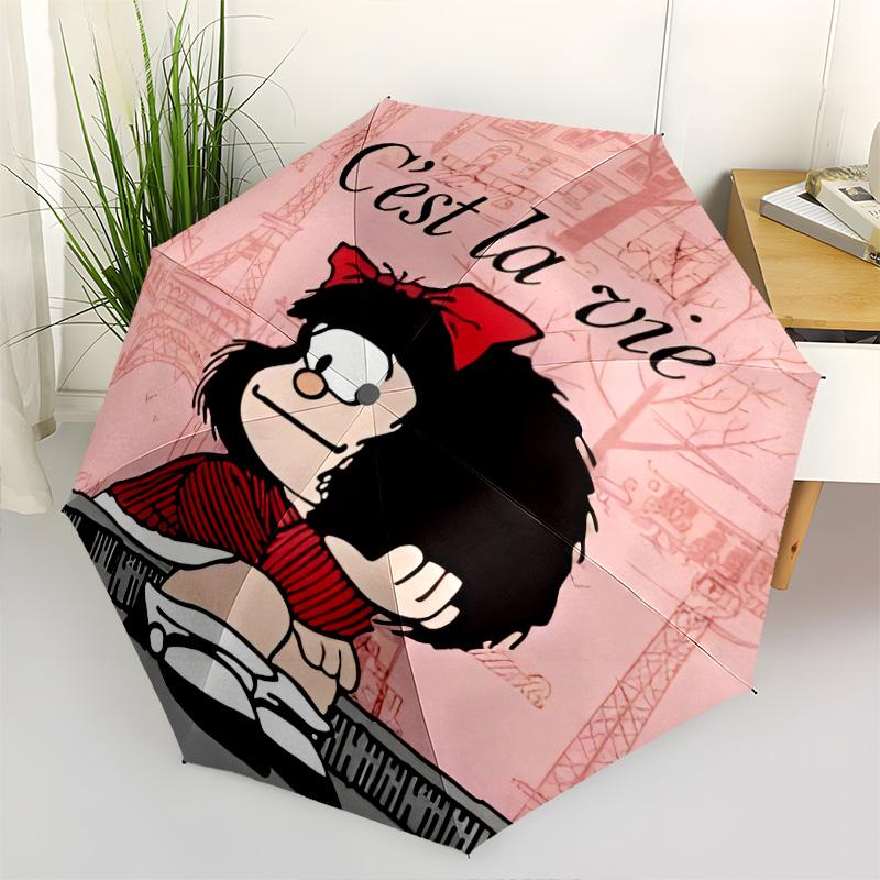 1 PC Automatic Folding Umbrella - Mafalda Pattern Portable Foldable Design With 8 Ribs Christmas Birthday Gifts