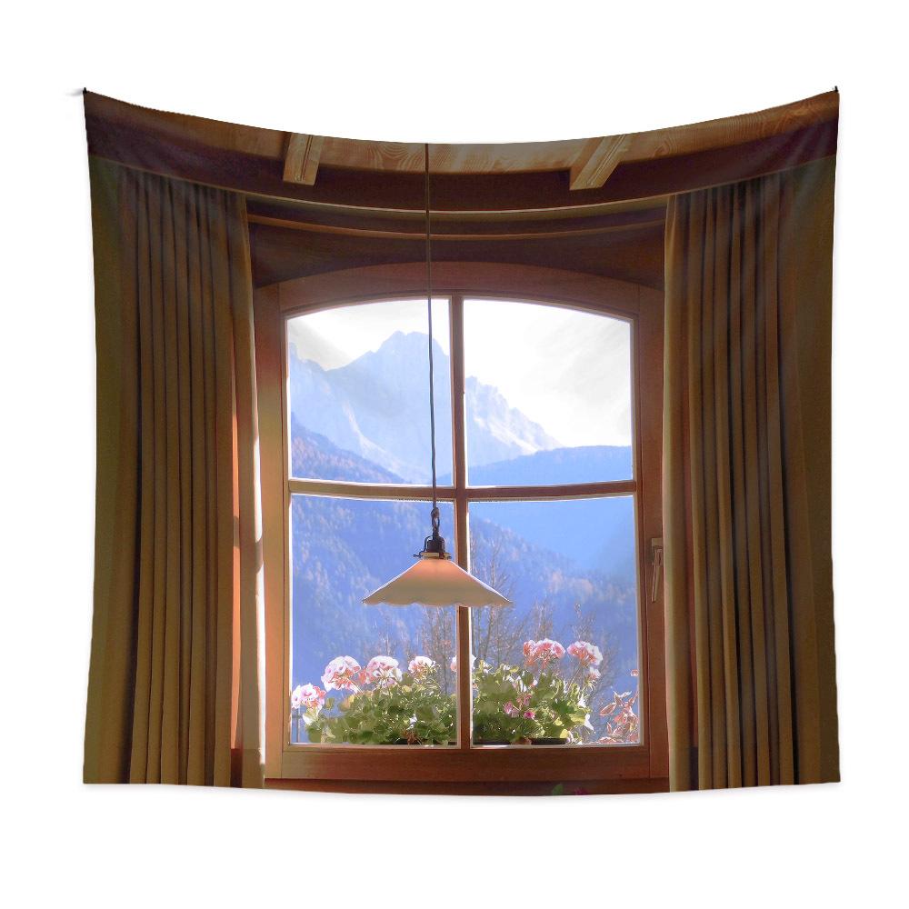 

1 шт. домашний богемный фрезерованный гобелен 150 см * 200 см пейзаж за окном узор маленький свежий 130cm * 150cm разноцветный