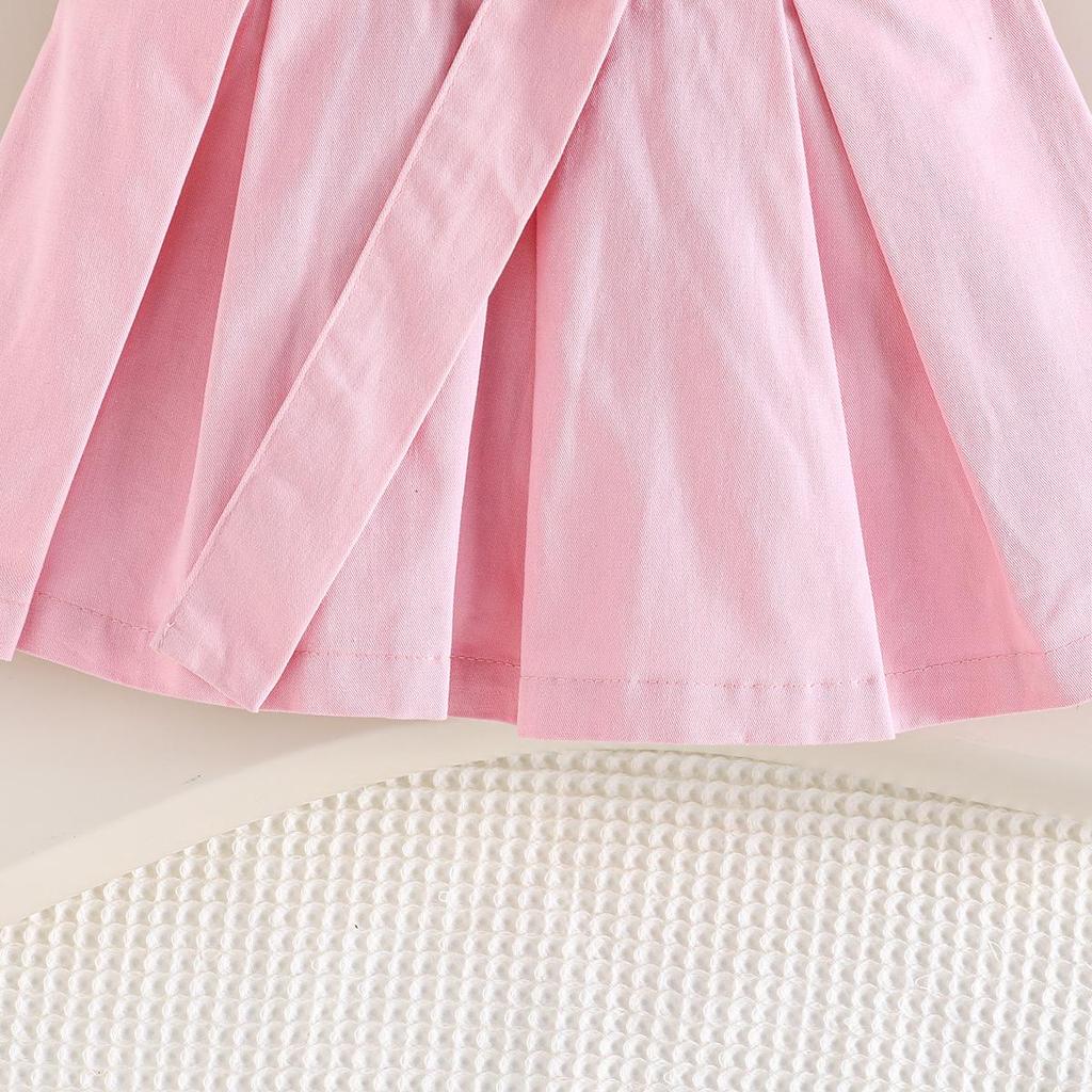 Girls' Solid Color Sleeveless Belted Dress
