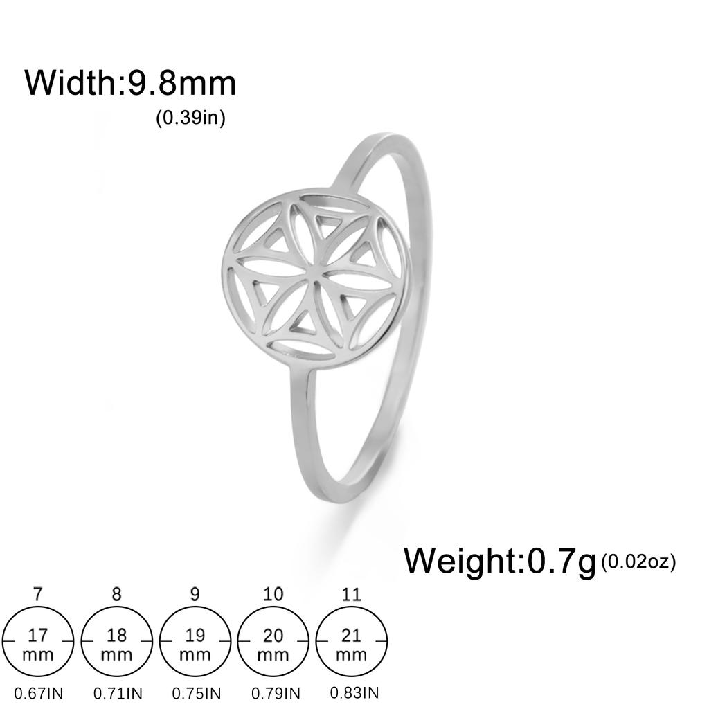 LIKGREAT Dámský prsten Květ života z nerezové oceli Posvátná geometrie Módní prsteny na prsty Vintage amulet Šperk Dárek k narozeninám Nový
