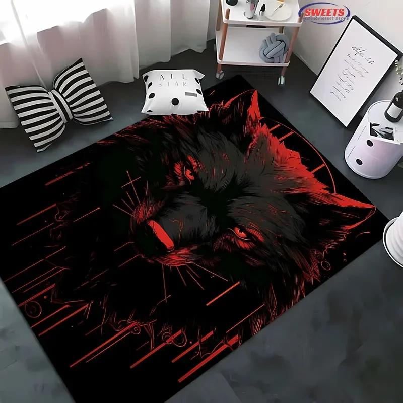 Brave Wolf Design Area Rug – Anti-Slip Sound Insulating Carpet for Living Room, Bedroom & Office – Durable & Soft Floor Rug