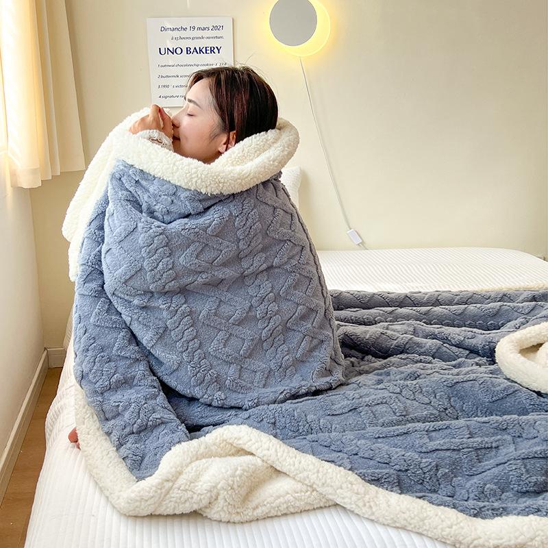 Soft Lamb Fleece Blanket Winter Thick Warm Throw Blanket Solid Color Flannel Blanket for Sofa Bed Office Nap