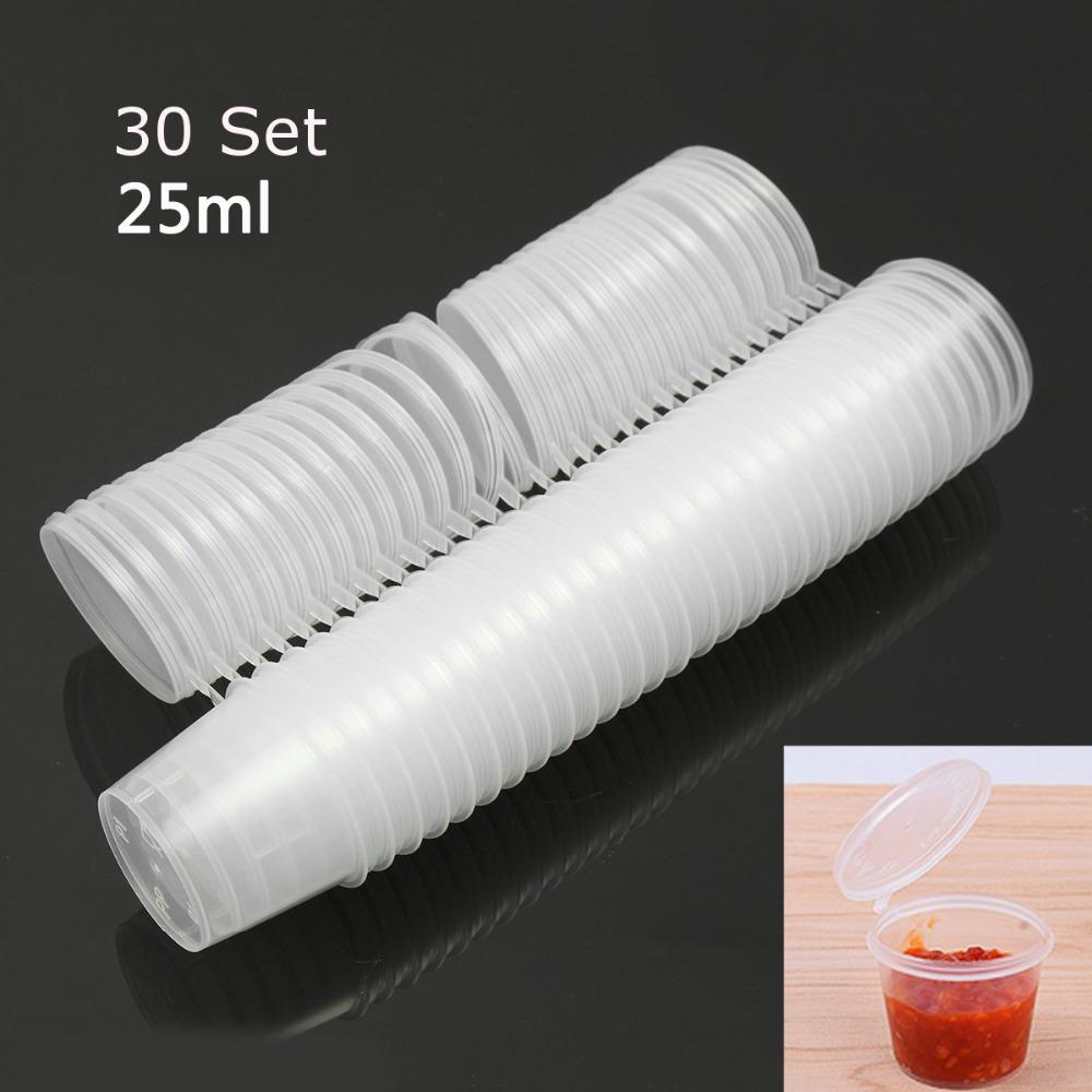 30Pcs 25ml Disposable Plastic Takeaway Sauce Cup Containers Food Box with Hinged Lids Small Pigment Paint Box Palette Reusable 2450₽