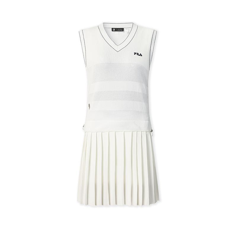 Fila Tennis Solid Color V-Neck Comfortable Sleeveless Dress Women dresses A11W623347FWT