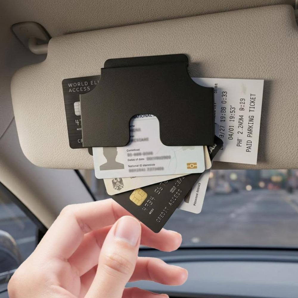 Car Sun Visor Ticket Clip ID Bank Card Storage Holder Auto Dashboard Organizer Black Plastic Mount for Daily Driving Commuting