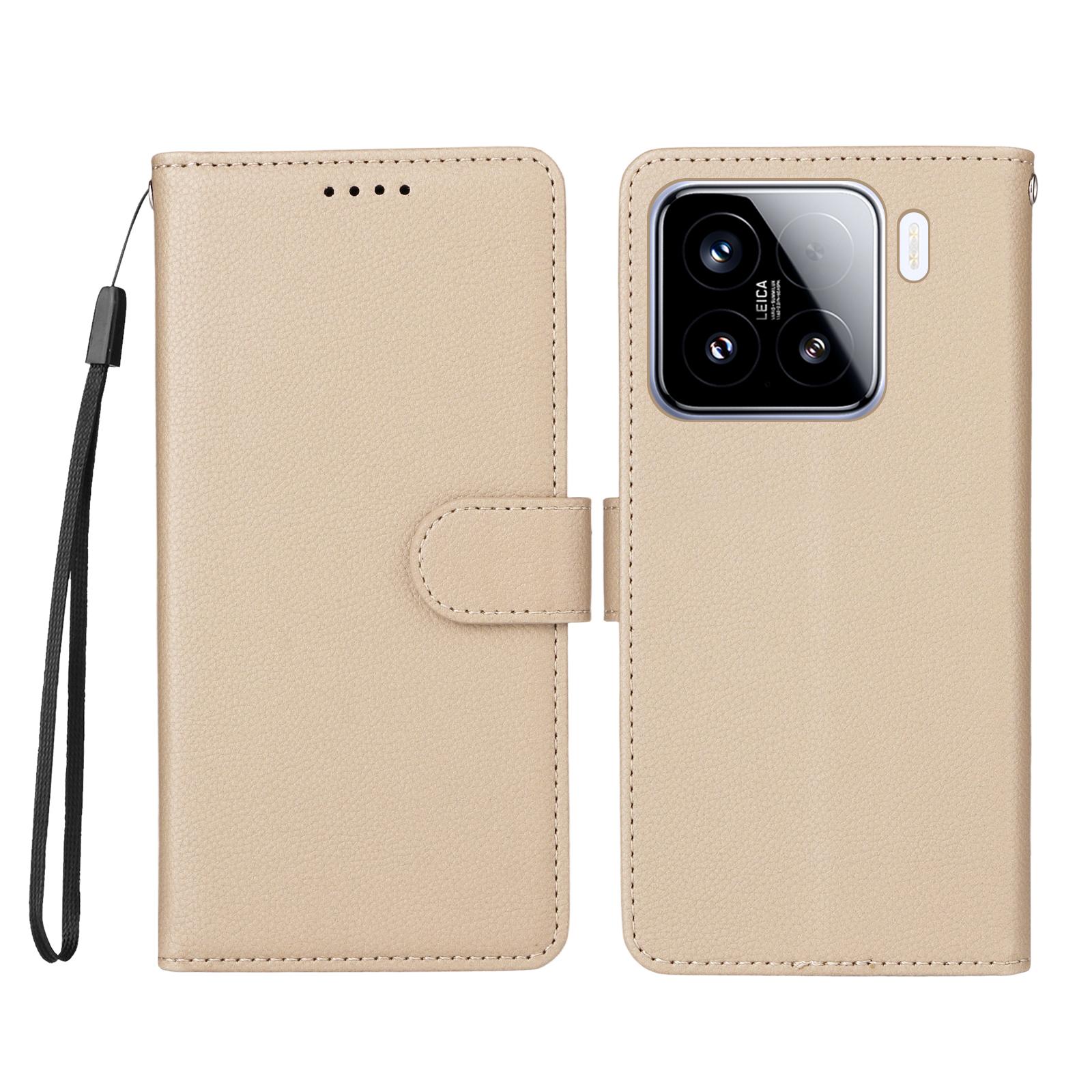 

For Xiaomi 15 Case RFID Blocking 3 Card Slots PU Leather Phone Cover with Wrist Strap Creamy White