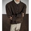 Men's Retro Dark Brown Button-Up Knit Cardigan - Autumn/Winter Casual Jacket with High Intellect and Lazy Vibe
