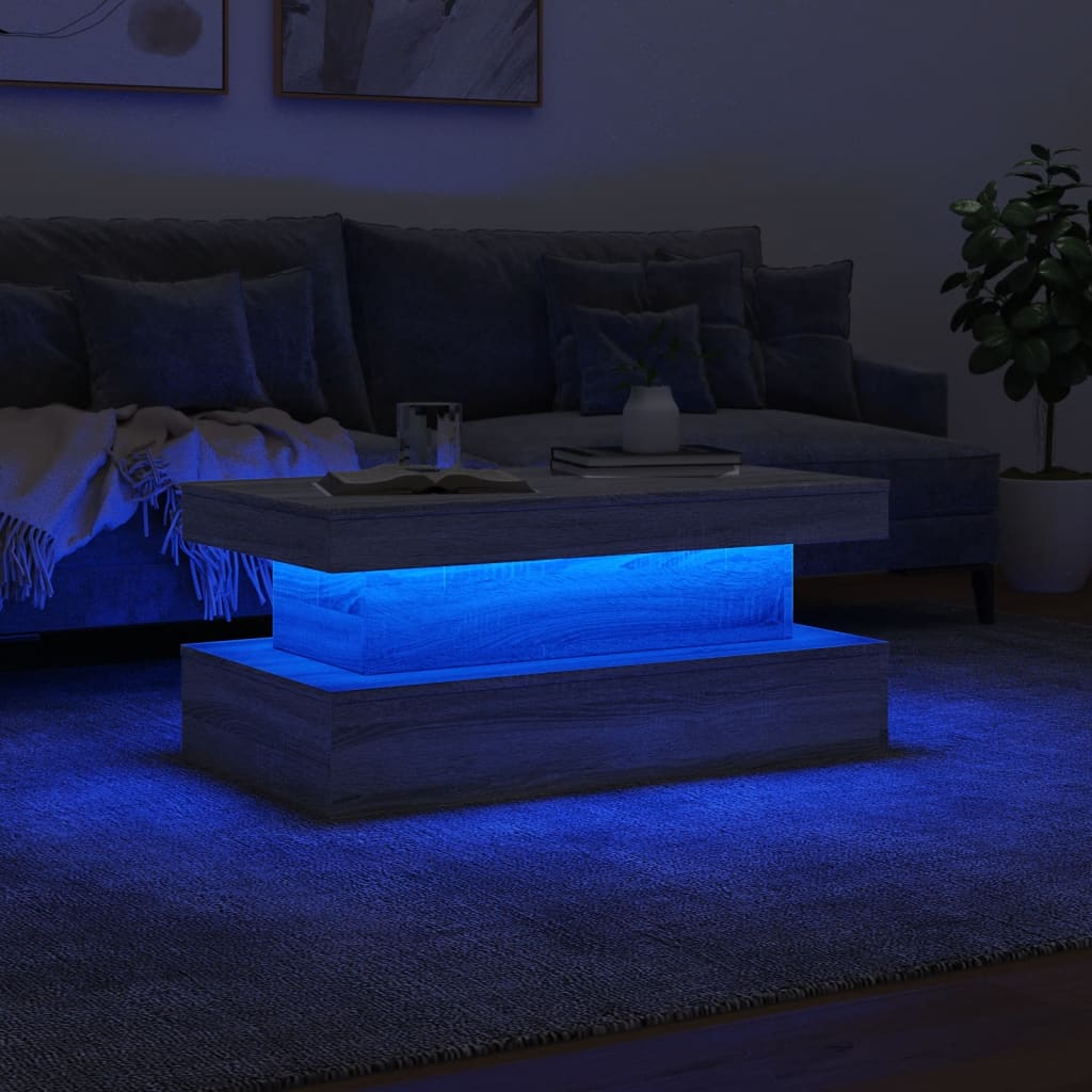 Coffee Table with LED Lighting, Grey Sonoma Oak, 90x50x40 Cm