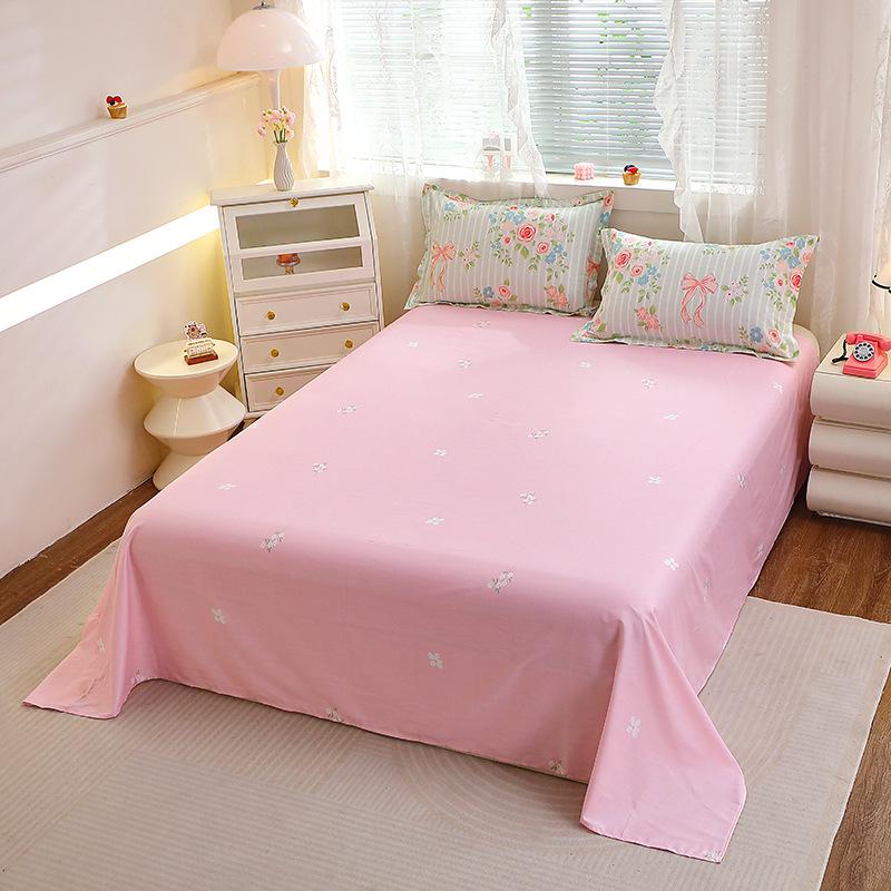 Simple Cotton Bed Sheet for Double Bed - Suitable for Summer & Student Dormitory, 40 Count, All Seasons