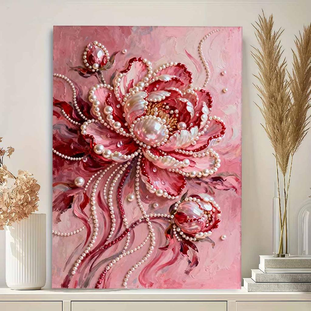 Crystal Pearl Painting 5D DIY Frame Decoration Painting Red Peony Home Wall Decoration Transparent Pearl Gemstone Painting Picture Art Crafts