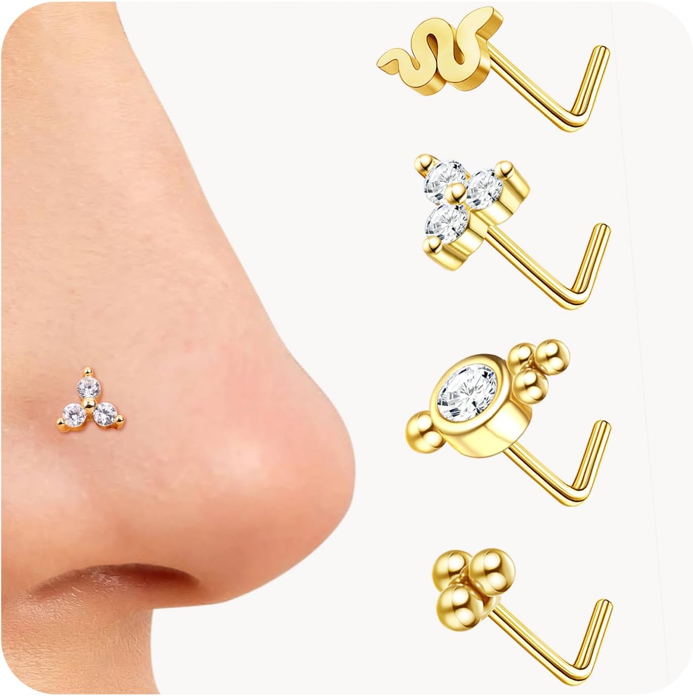 

Bobisty Nose Rings Studs for Women Stainless Steel L Shaped Nose Studs Tiny Opal CZ Sunflower Bee Planet Nose Piercing Jewelry 20G (0.8mm )&Face&Nose Rings & Studs&Face