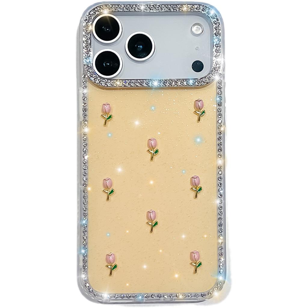 Handmade Sparkly Diamond Tulip IMD Phone Case, Compatible with iPhone 13-17 Series