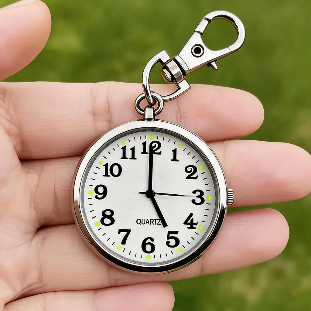 Keychain Pocket Watch Large Hanging Watch for Nurse Student Minimalist Luminous Clear Dial Old Man Quartz Pendant Watch Gift