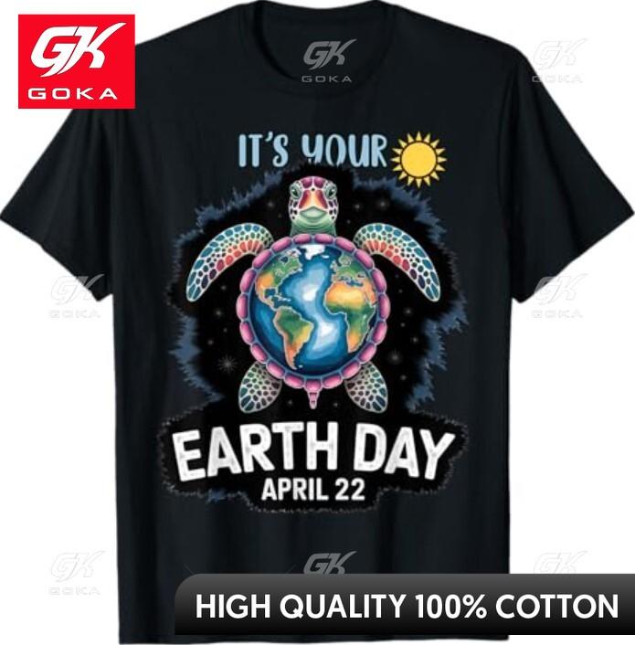 Earth Day Turtle Design April 22 for Nature Lovers Novelty Round Neck Graphic Shirt Street Style S