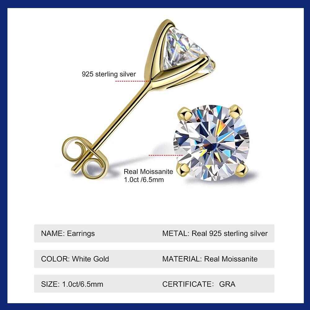 D farbe 100% 925 Sterling Silber Überzogene 18k Gold Ohrring 1ct Moissanite Stud Ohrringe frauen Schmuck Original Luxus mit GRA Zertifiziert