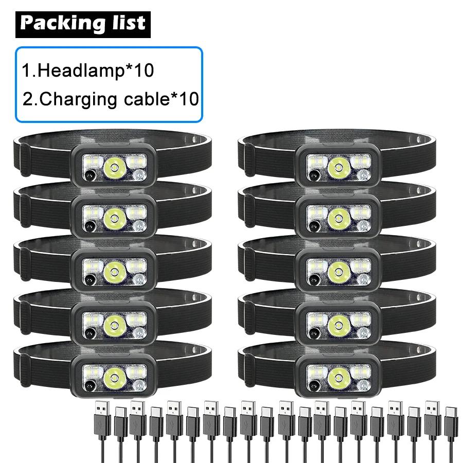 Mini Rechargeable Powerful Sensor Headlamp USB Head Flashlight Torch Headlights LED Head Light Camping Search Light