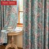 1PC Nuan Series American Countryside Style Peony Printed Blue Curtain Full Blackout Curtains for Bedroom Living Room Balcony Window for Home Decor