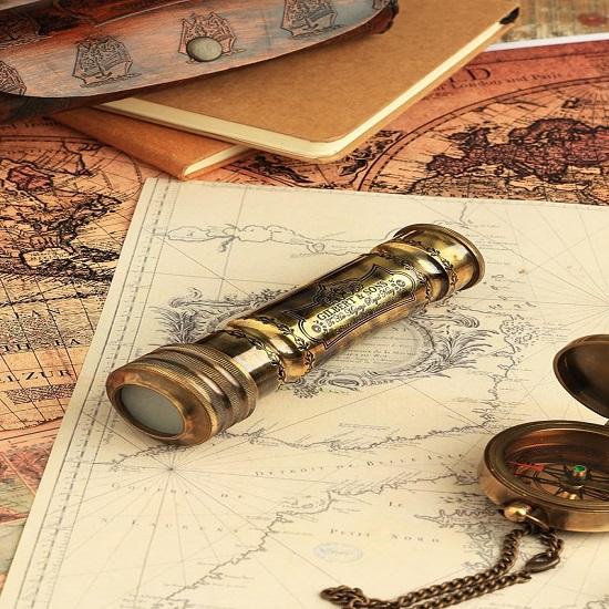 Handmade Brass Kaleidoscope with Leather Case Nautical for Friends Family