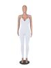 Women's Solid Color Ribbed Backless Camisole Jumpsuit with Chest Pad - Casual Yoga Wear