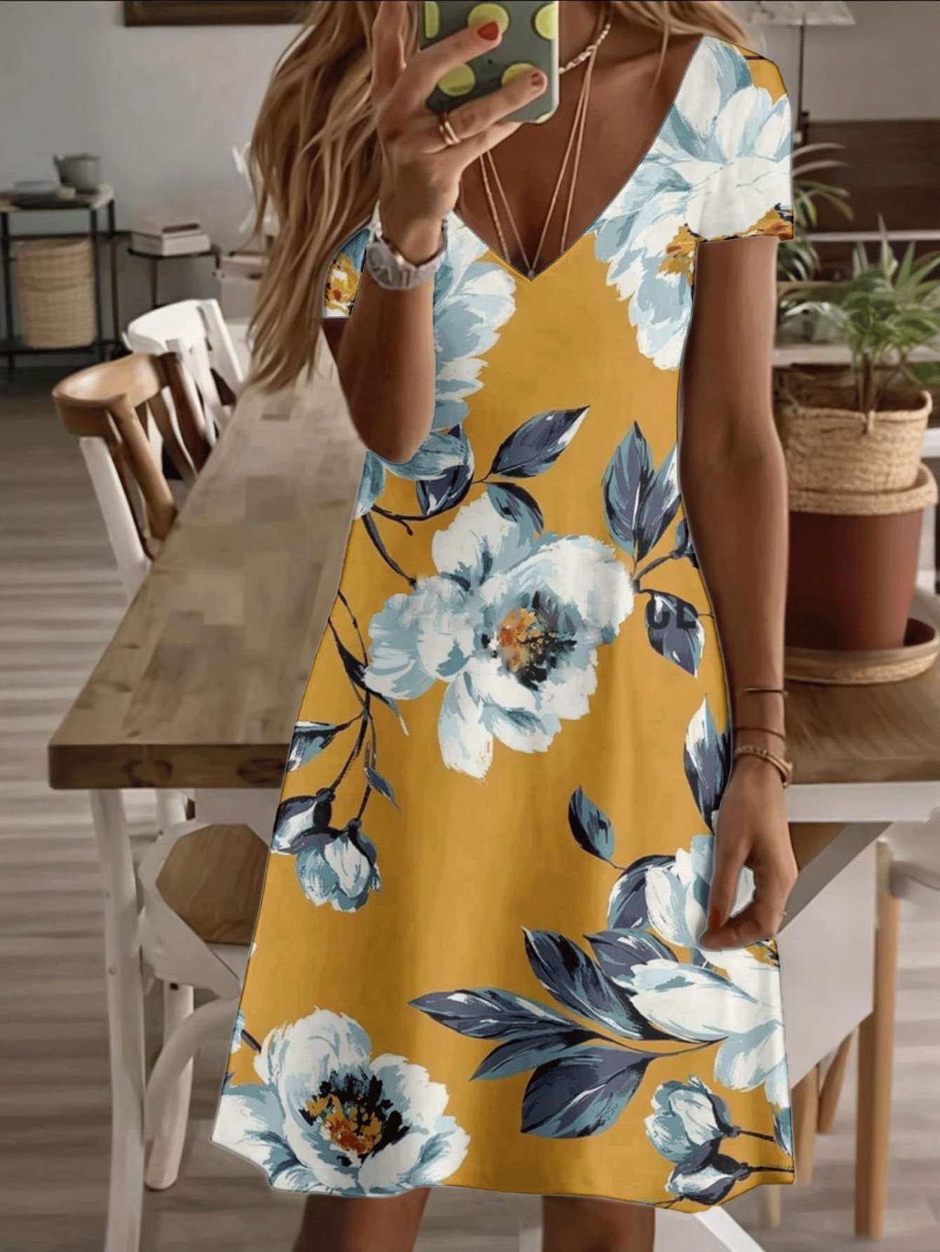 

Vneck shortsleeve midi dress sunflower floral pattern 3D premium print durable fabric causal fashion summer women yellow blue flower elegant beach out 2XL дубильна кора