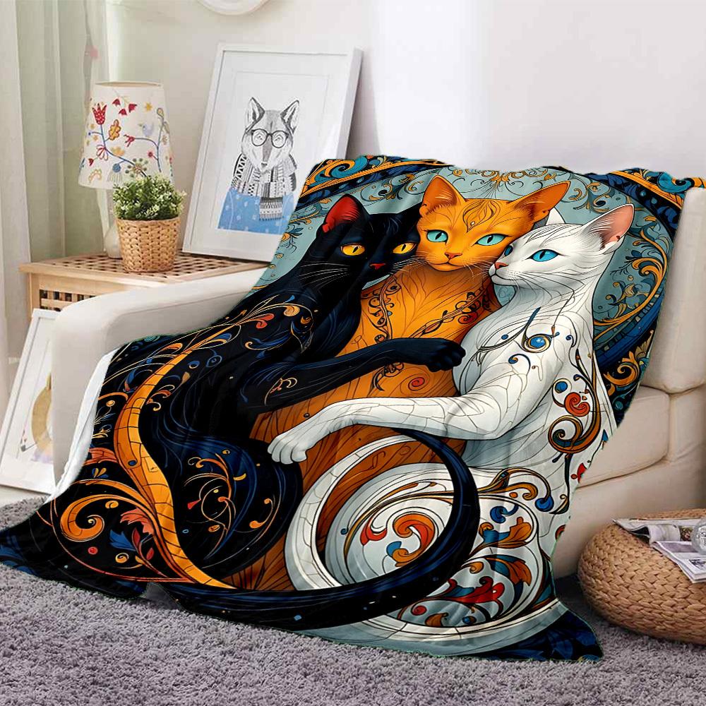 1pc Cat Artwork Blanket Lightweight Flannel Blanket Throw Blanket For Sofa, Bed, Travel, Camping yy2509026216