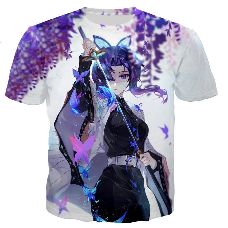 Demon Slayer Kochou Shinobu Anime 3D-gedruckte T-Shirts Männer Frauen Kurzarm-T-Shirt Übergroße Harajuku-T-Shirts Tops Kinderkleidung