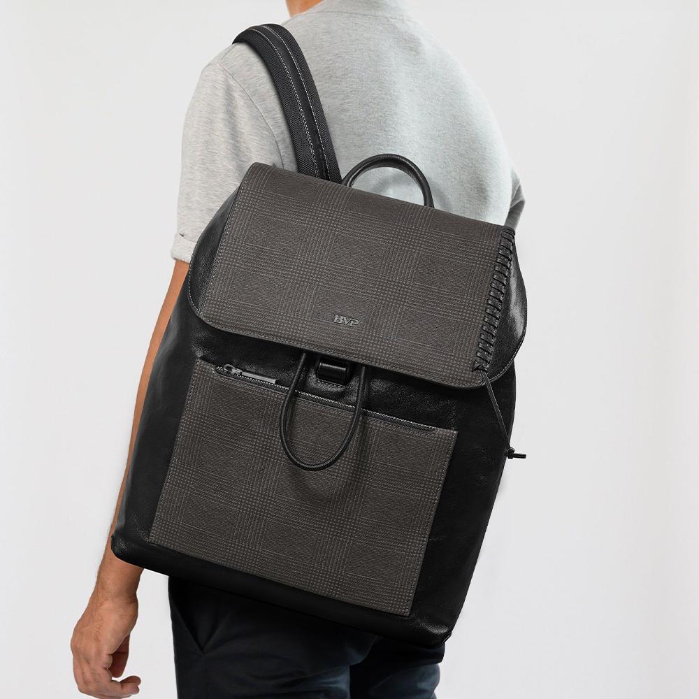 Bvp Bvp Glen Check Genuine Cowhide Men'S Backpack B6051