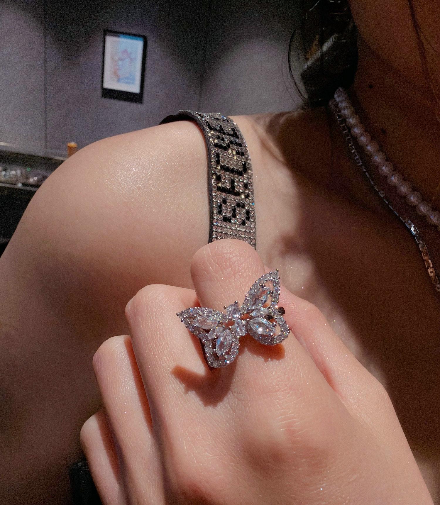 Frost Flower Butterfly Gem Pearl Necklace, Princess On The Run 18K Gold Plated, Bow Zircon Tassel Earrings, Ring