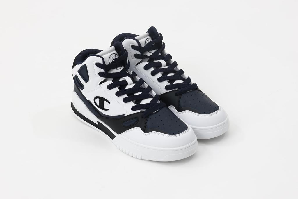 Champion 3 Point Tech Mid S22273 Sneakers with White and Size Cm Men's One-Point Logo, Navy, 25.0